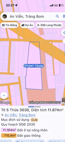 Bán đất 11873.9m² có sẵn 800m² thổ cư ngang 40m giá 35.6 tỷ tại Xã An Viễn