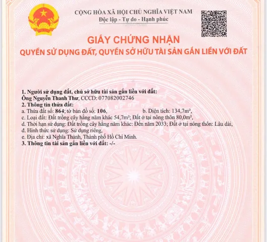 Bán đất 130.7m² có sẵn 80 thổm² thổ cư ngang 5m giá 450 triệu tại Xã Nghĩa Thành