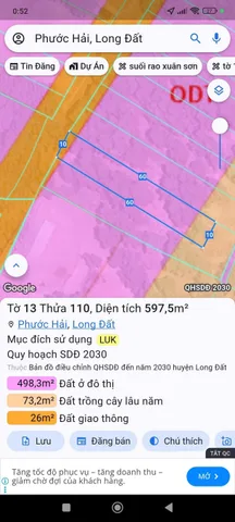 Bán đất 591.6m² có sẵn 60m² thổ cư ngang 10m giá 2.6 tỷ tại Xã Phước Hải