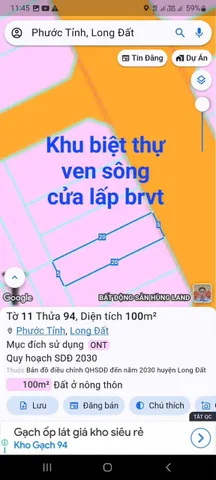 Bán đất 100.6m² có sẵn 100m² thổ cư ngang 5m giá 2.4 tỷ tại Xã Long Hải
