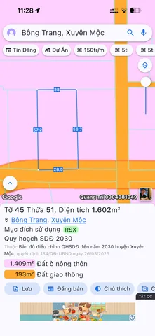 Bán đất 1601.9m²   ngang 29m tại Xã Xuyên Mộc