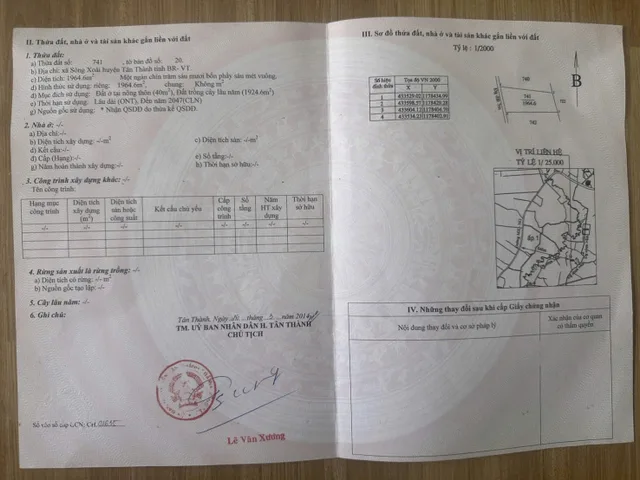 Bán đất 1964m² có sẵn 40m² thổ cư ngang 32.7m giá 3.7 tỷ tại Phường Tân Thành Phú Mỹ