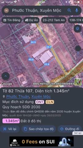 Bán đất 1364.8m² có sẵn 100m² thổ cư ngang 39.7m giá 3.3 tỷ tại Xã Hồ Tràm