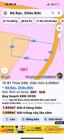 Bán đất 3076.3m² có sẵn 100m² thổ cư ngang 35.3m giá 5 tỷ tại Xã Nghĩa Thành