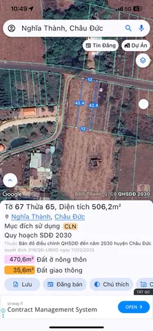 Bán đất 506.2m² có sẵn 80m² thổ cư ngang 12m giá 1.85 tỷ tại Đường số 29 Xã Nghĩa Thành