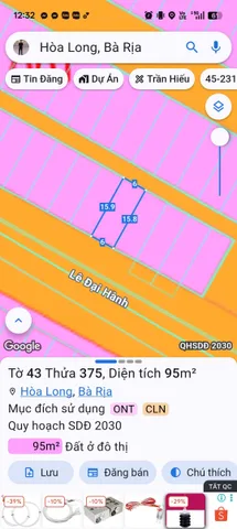 Bán đất 102.2m² có sẵn 80m² thổ cư ngang 6m giá 3.55 tỷ tại Phường Tam Long