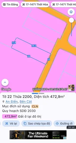 Bán đất an điền nhánh DT748. Diện tích 12x39m thổ cư 100m2.