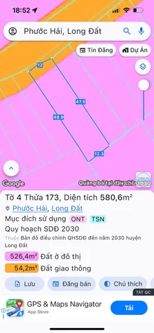 Bán đất 585.4m² có sẵn 100m² thổ cư ngang 12m giá 4.5 tỷ tại Xã Phước Hải
