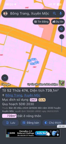 Bán đất 732.8m² có sẵn 100m² thổ cư ngang 21m giá 4.5 tỷ tại Xã Xuyên Mộc