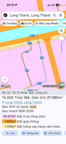 Bán đất 27447.7m² ngang 60m giá 87.6 tỷ tại Xã Long Thành