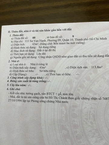 Bán nhà 333 Sư Vạn Hạnh, P. 9, Q10 – Giá 13,3 tỷ