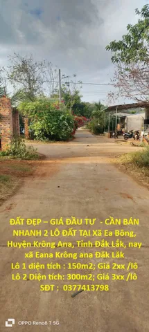 ĐẤT ĐẸP – GIÁ ĐẦU TƯ  - CẦN BÁN NHANH 2 LÔ ĐẤT TẠI Xã Ea Bông, Huyện Krông Ana, Tỉnh Đắk Lắk