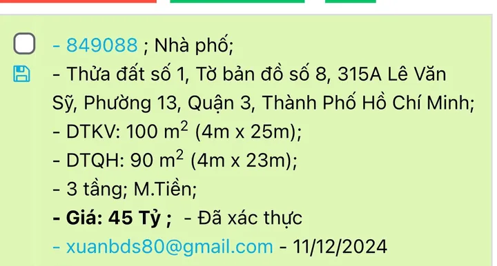 Bán nhà Lê Văn Sỹ, Phường 13, Quận 3 – Giá 18,9 tỷ
