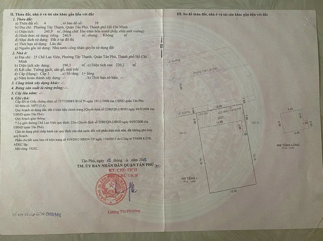 Bán nhà Chế Lan Viên, Phường Tây Thạnh, Quận Tân Phú – Giá 33 tỷ