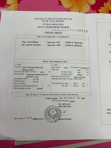 Bán nhà - 50/3 Nhiêu Tâm, P. 5, Q. 5 – Giá 52 tỷ