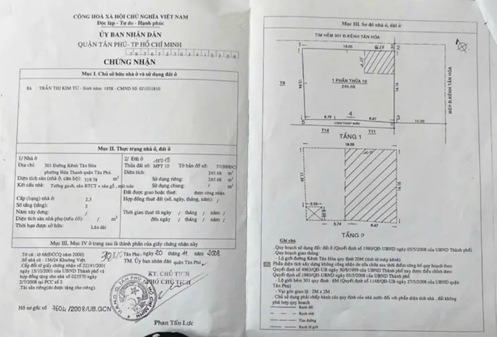 Bán nhà Kênh Tân Hóa, Phường Hòa Thạnh, Quận Tân Phú – Giá 36 tỷ