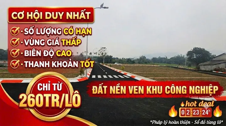 Chỉ 440tr cơ hội sở hữu lô đất nền tại khu công nghiệp phú thành. lạc thủy. hòa bình