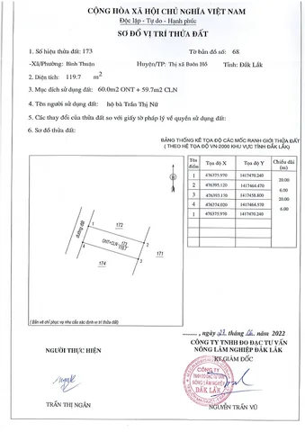 Bán đất 119.9m² có sẵn 60m² thổ cư ngang 6m giá 300 triệu tại Phường Cư Bao