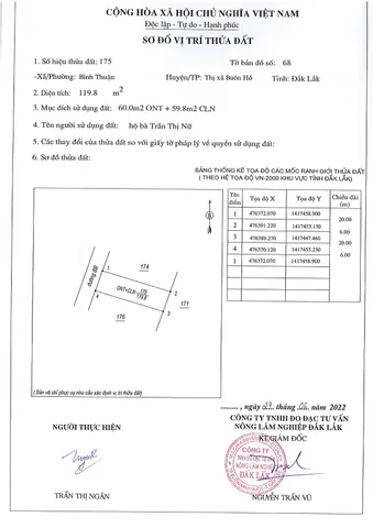 Bán đất 119.8m² có sẵn 60m² thổ cư ngang 6m giá 300 triệu tại Phường Cư Bao
