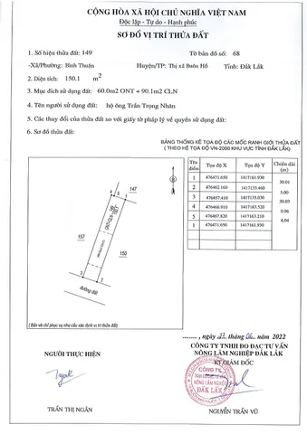 Bán đất 150.1m² có sẵn 60m² thổ cư ngang 5m giá 310 triệu tại Phường Cư Bao
