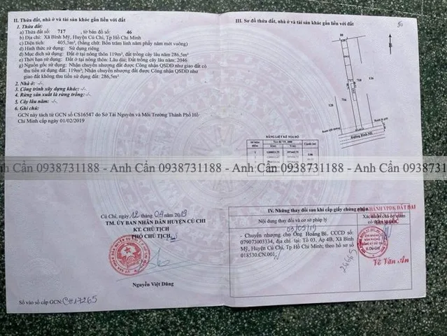 Bán đất 405m² có sẵn 119m² thổ cư ngang 5m giá 9 tỷ tại Xã Bình Mỹ