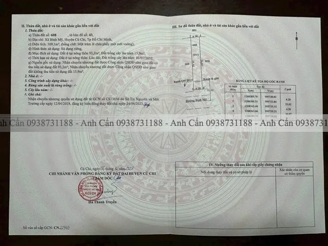 Bán đất 109m² có sẵn 93m² thổ cư ngang 4.2m giá 4.3 tỷ tại Xã Bình Mỹ