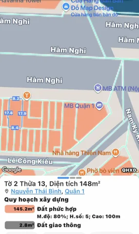 Mặt Tiền 111 - 113 Hàm Nghi. 8,2 x 17,6m . Tặng GPXD 1 hầm 10 tầng