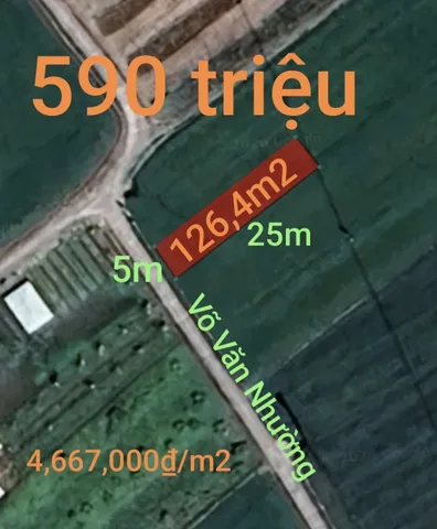 Bán đất 126,4m² full thổ cư ngang 5m giá 590 triệu tại Xã Vàm Cỏ