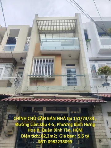CHÍNH CHỦ CẦN BÁN NHÀ tại 151/73/33 , Đường Liên khu 4-5, Phường Bình Hưng Hoà B, Quận Bình Tân, HCM