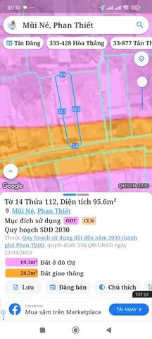 Bán đất 95,6m² có sẵn 68,6m² thổ cư ngang 3,8m giá 1.5 tỷ tại Phường Mũi Né