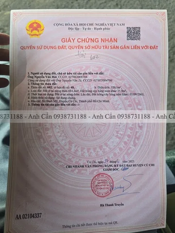Bán đất 520m² có sẵn 484m² thổ cư ngang 11m giá 9.4 tỷ tại Xã Bình Mỹ