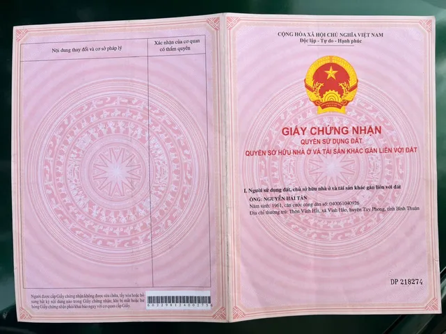Bán 218m2 đất thổ cư ngay trung tâm xã Vĩnh Hảo, tinh Lâm Đồng