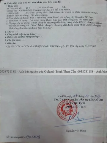 Bán đất 293m² có sẵn 284m² thổ cư ngang 5m giá 3.7 tỷ tại Xã Bình Mỹ