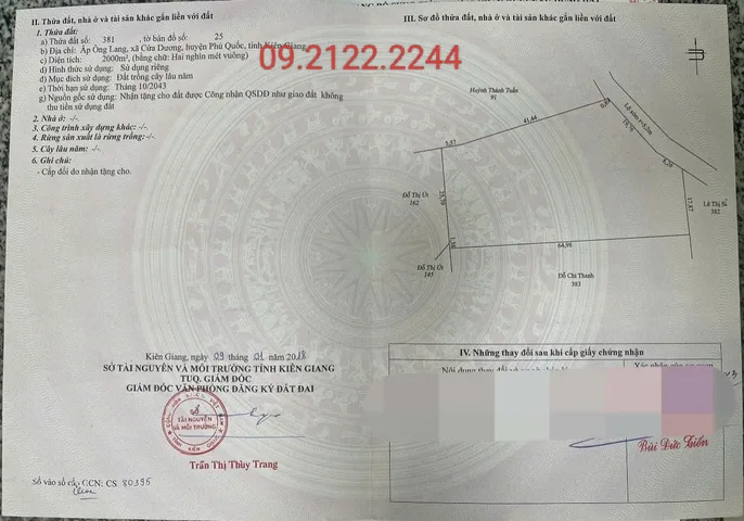 Bán đất 2000m² ngang 28m Ông Lang giá 16 tỷ tại Đặc khu Phú Quốc
