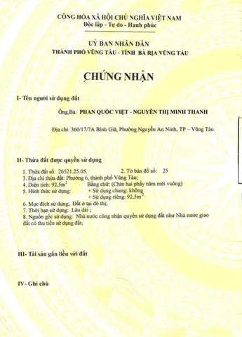 Bán nhà cấp 4 hẻm xe máy  đường Lê Lợi, P. Thắng Nhì, Vũng Tàu.