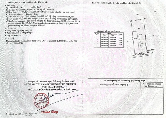 Bán đất 477m² có sẵn 118m² thổ cư ngang 13m giá 6.5 tỷ tại Xã Bình Mỹ