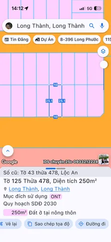 Bán đất 250m² full thổ cư ngang 10m giá 13.5 tỷ tại Xã Long Thành
