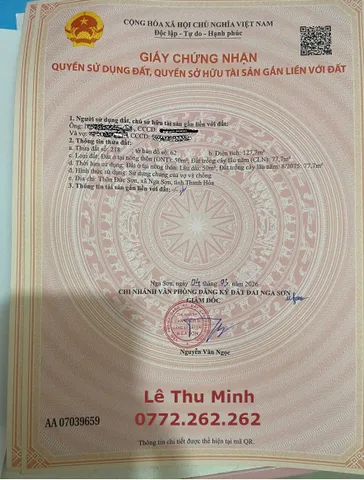 Cần Bán Gấp Đất phân lô, DT 127.7m2, tại xã Nga Sơn, Thanh Hóa, 450 triệu