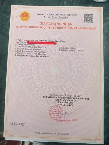 Bán nền thổ cư mt đường liên xã Tân Trạch - Mỹ Lệ , dt 103m2 giá 850 triệu