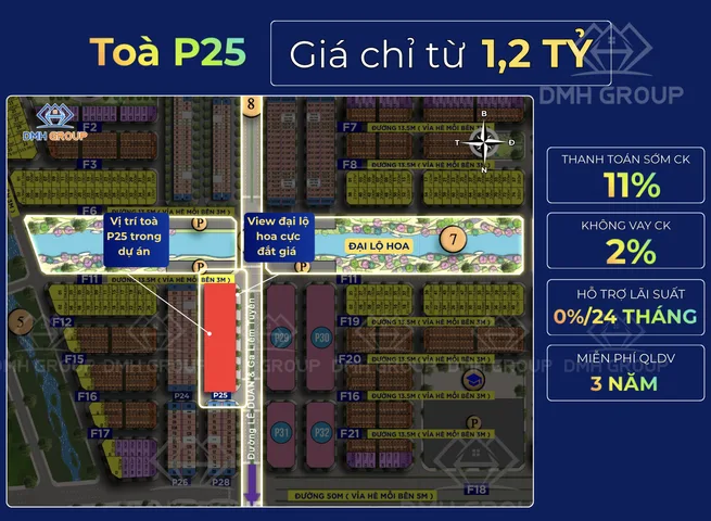 Mở bán quỹ độc quyền toà P25 giá chỉ từ 1,2 tỷ, view ngắm đại lộ hoa cực kì đắt giá!