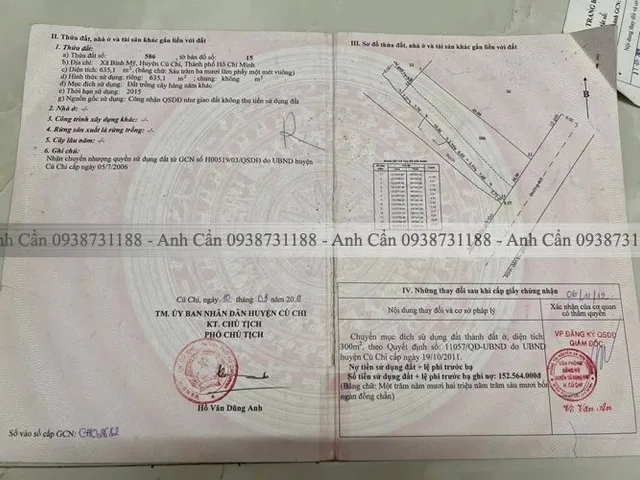 Bán đất 635m² có sẵn 300m² thổ cư ngang 16.5m giá 6.2 tỷ tại Xã Bình Mỹ