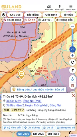 Bán đất 4932.6m² có sẵn 1m² thổ cư ngang 68m giá 1.5 tỷ tại Đường cao tốc Long Thành - Hồ Chí Minh Xã Gia Kiệm