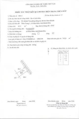Bán đất 63,3m² full thổ cư ngang 5,1m giá 500 triệu tại Xã Diên Điền