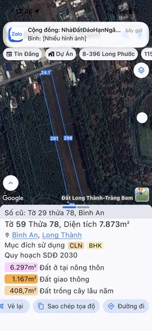 Bán đất 7873.4m² ngang 24m giá 32 tỷ tại Xã Bình An