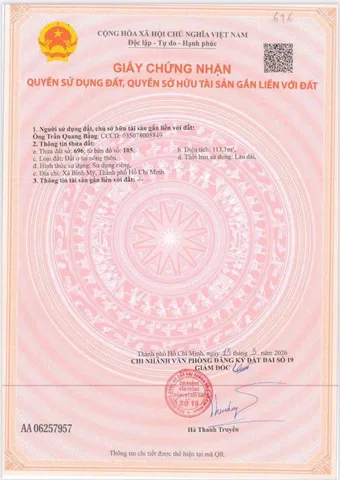 Bán đất 113m² full thổ cư ngang 5m giá 2.2 tỷ tại Xã Bình Mỹ