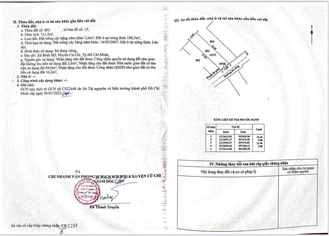 (ĐÃ BÁN)Bán đất 111m² có sẵn 109m² thổ cư ngang 5m giá 2.2 tỷ tại Xã Bình Mỹ