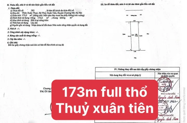 Bán đất 173m² full thổ cư ngang 5,5m giá 3.3 tỷ tại Xã Xuân Mai