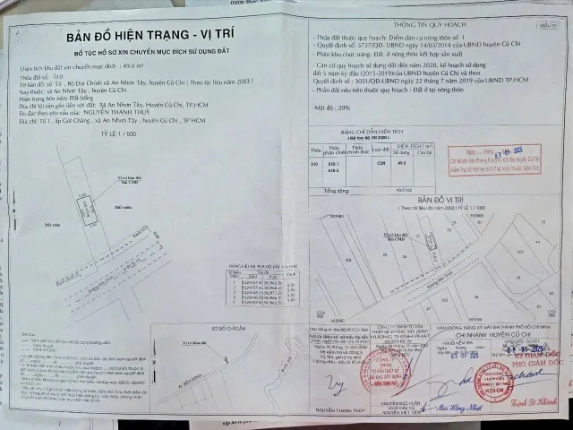 Bán đất 280m² có sẵn 49m² thổ cư ngang 7m giá 2.65 tỷ tại Xã Củ Chi