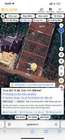 Bán đất 232.6m² có sẵn 60m² thổ cư ngang 10m giá 575 triệu tại Phường Cư Bao