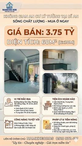 TẠI SAO TIỀN THUÊ NHÀ HAY MUA CHUNG CƯ NGỘT NGẠT KHI CHỈ 3.75 TỶ ĐÃ SỞ HỮU TỔ ẤM CÓ CHỖ ĐẬU Ô TÔ RỘNG RÃI TẠI DĨ AN 60M2 6X10M